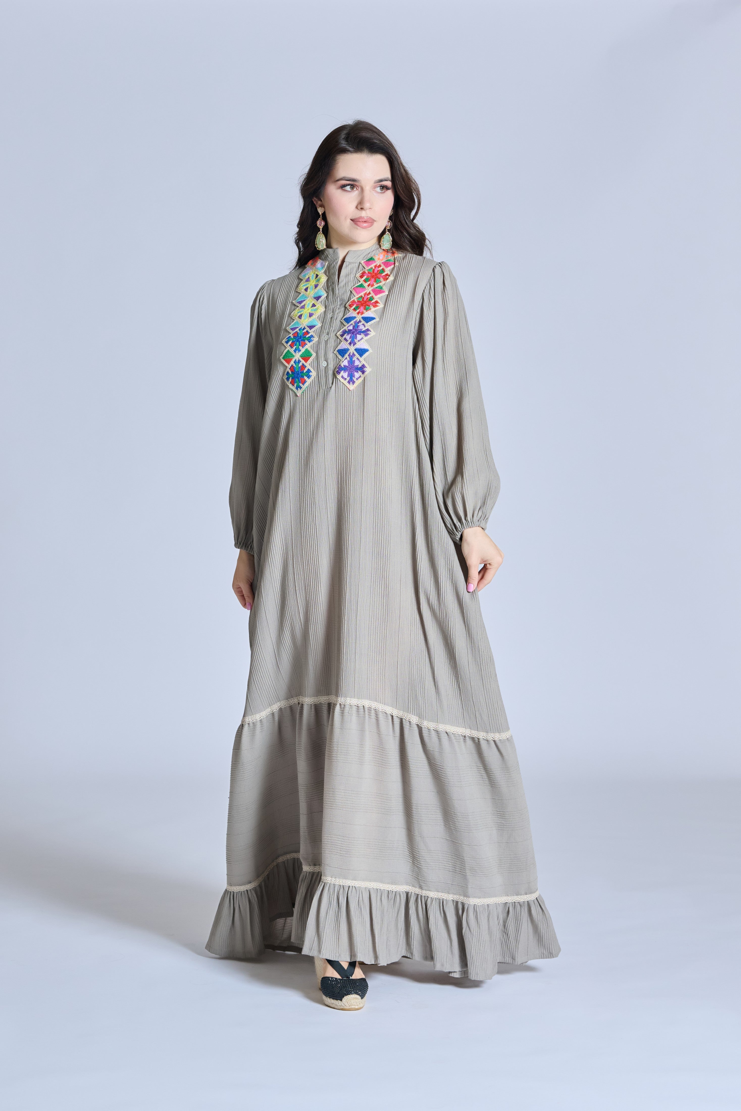 J0101 Crepe with Lace Details and Crochet