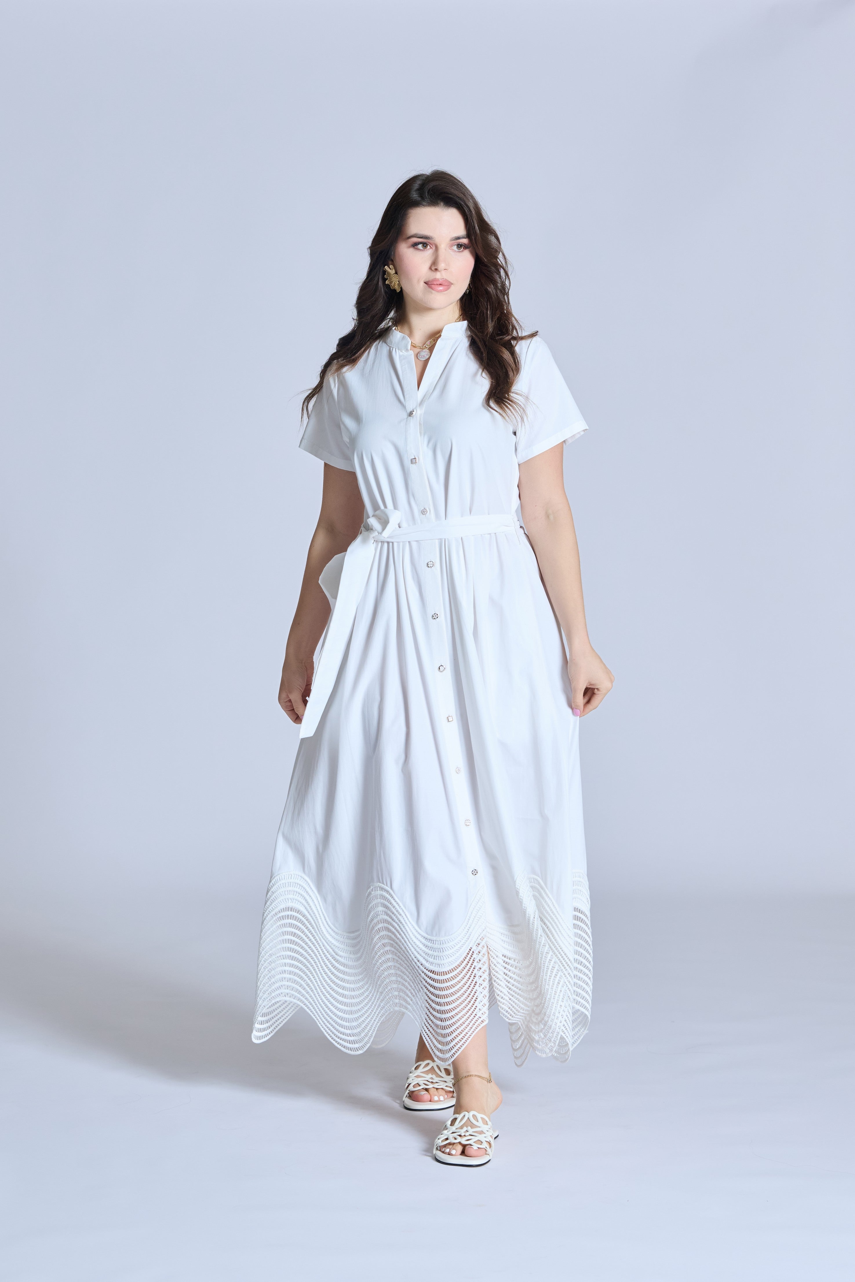 J0112 White Cotton Shirt Dress