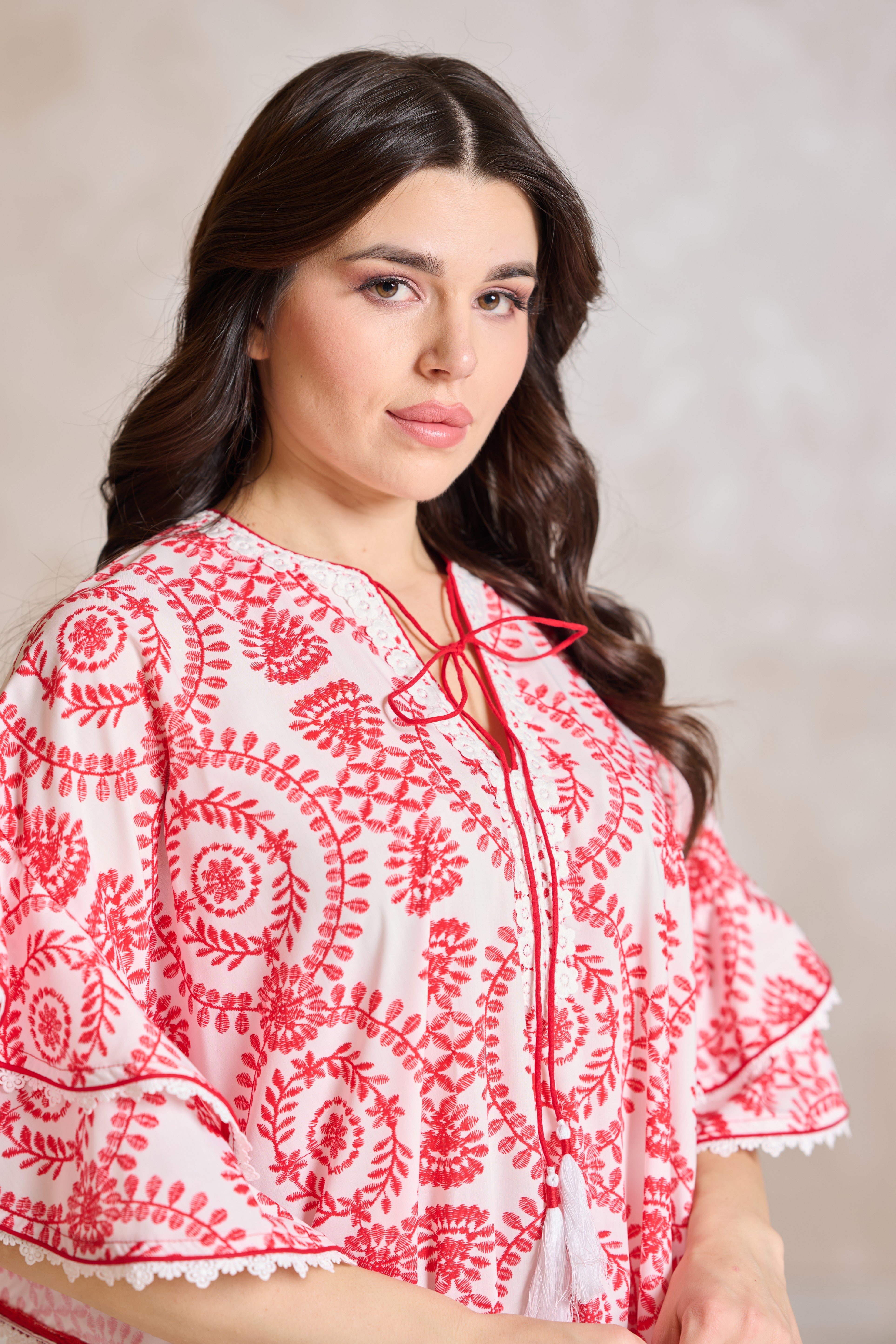 J075 Print Crepe With Lace