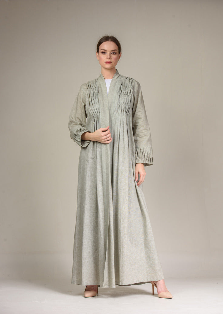 A0176 Linen abaya with handmade pleating design