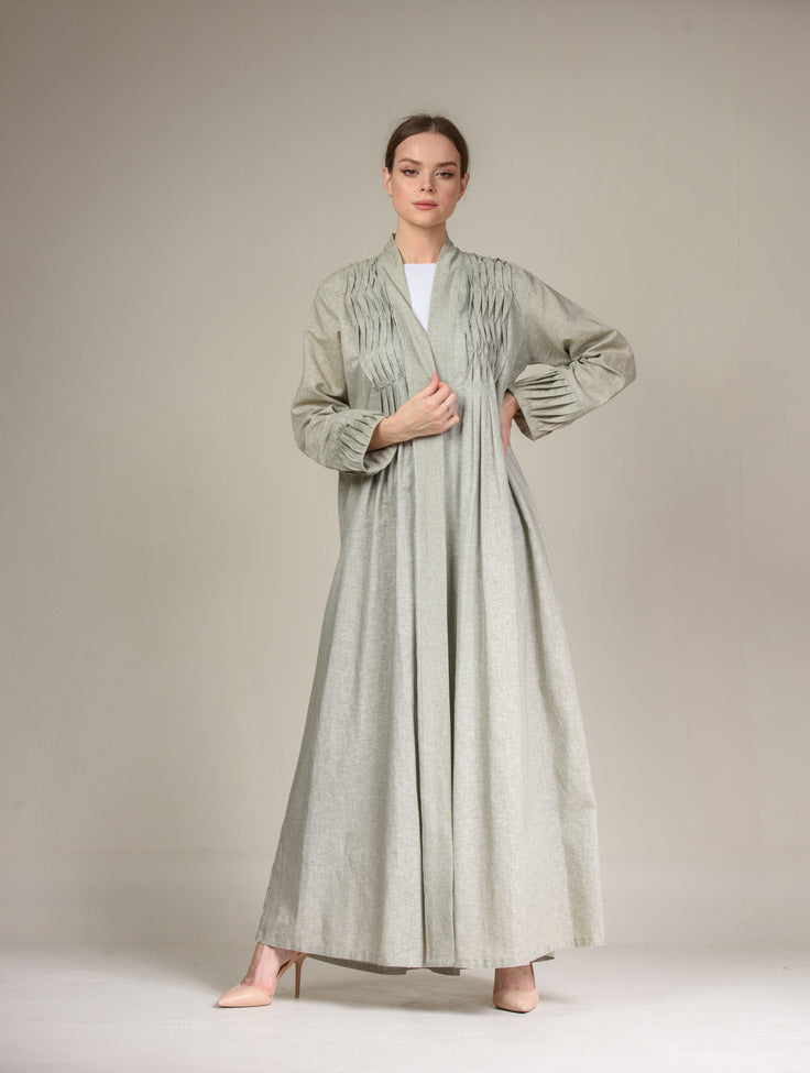 A0176 Linen abaya with handmade pleating design