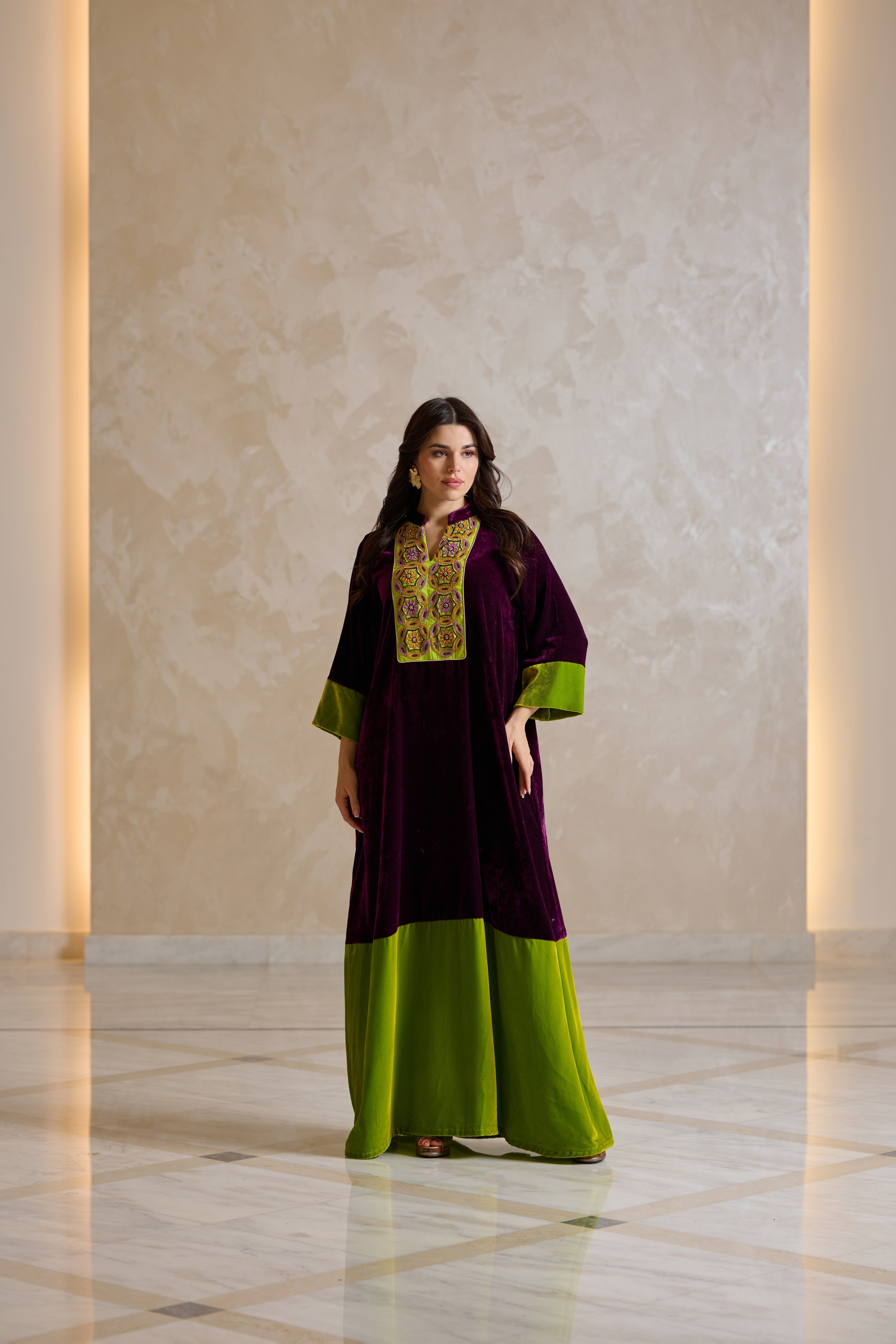 J098 Velvet Purple & Lime With Hand Work