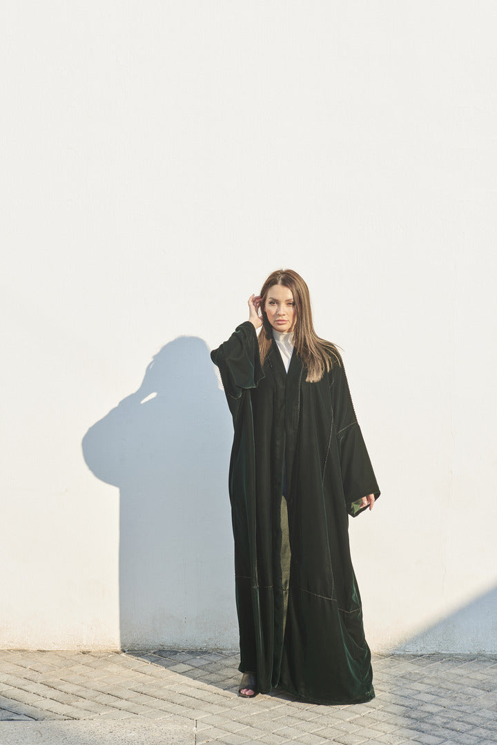 A0172 Velvet abaya with handmade crochet on abaya and scarf