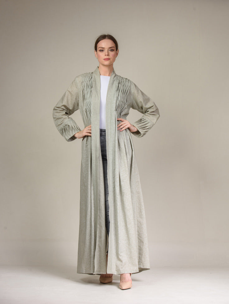 A0176 Linen abaya with handmade pleating design