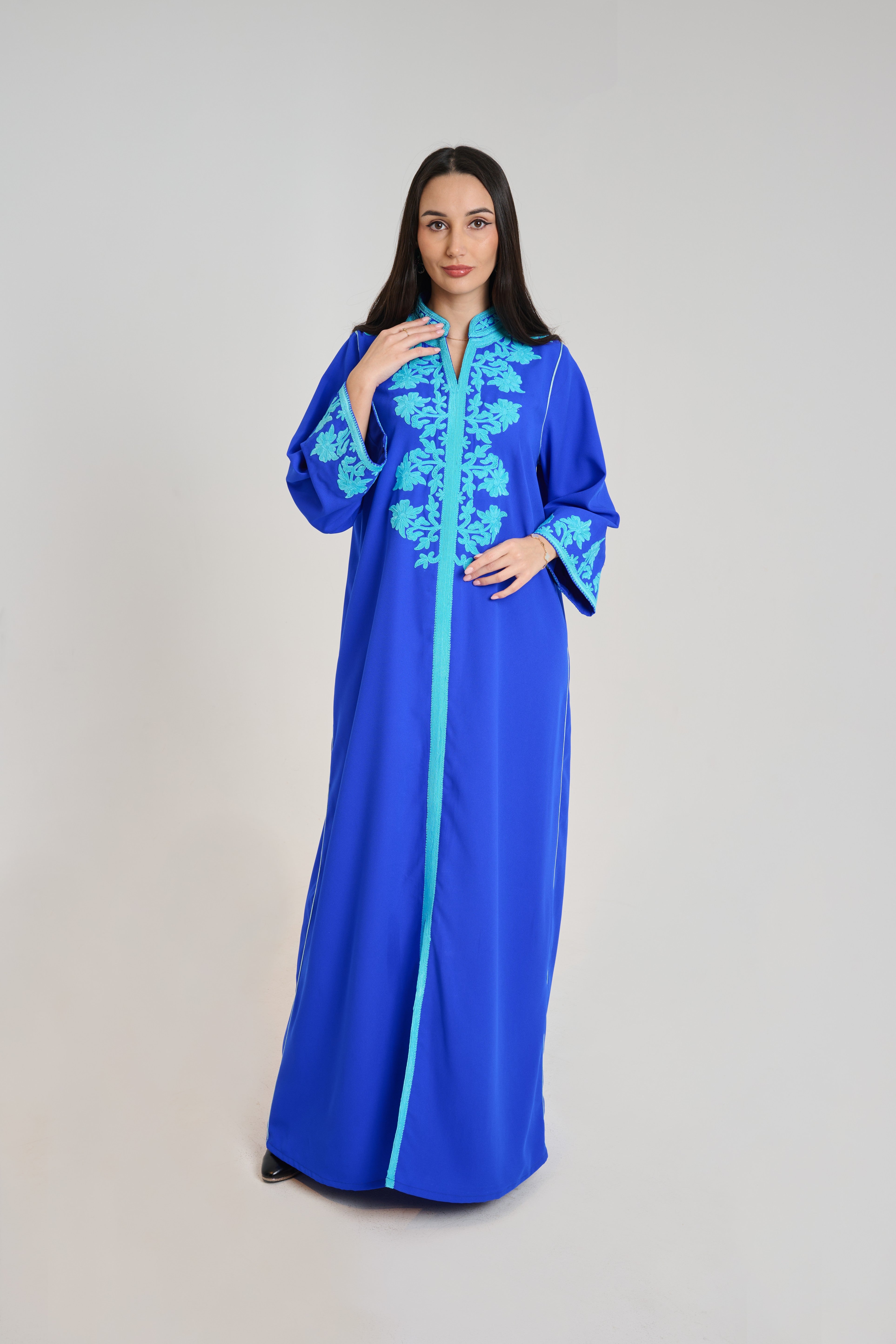 J066 Crepe blue with embroidery