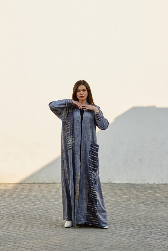 A0245 Grey blue linen with handwork