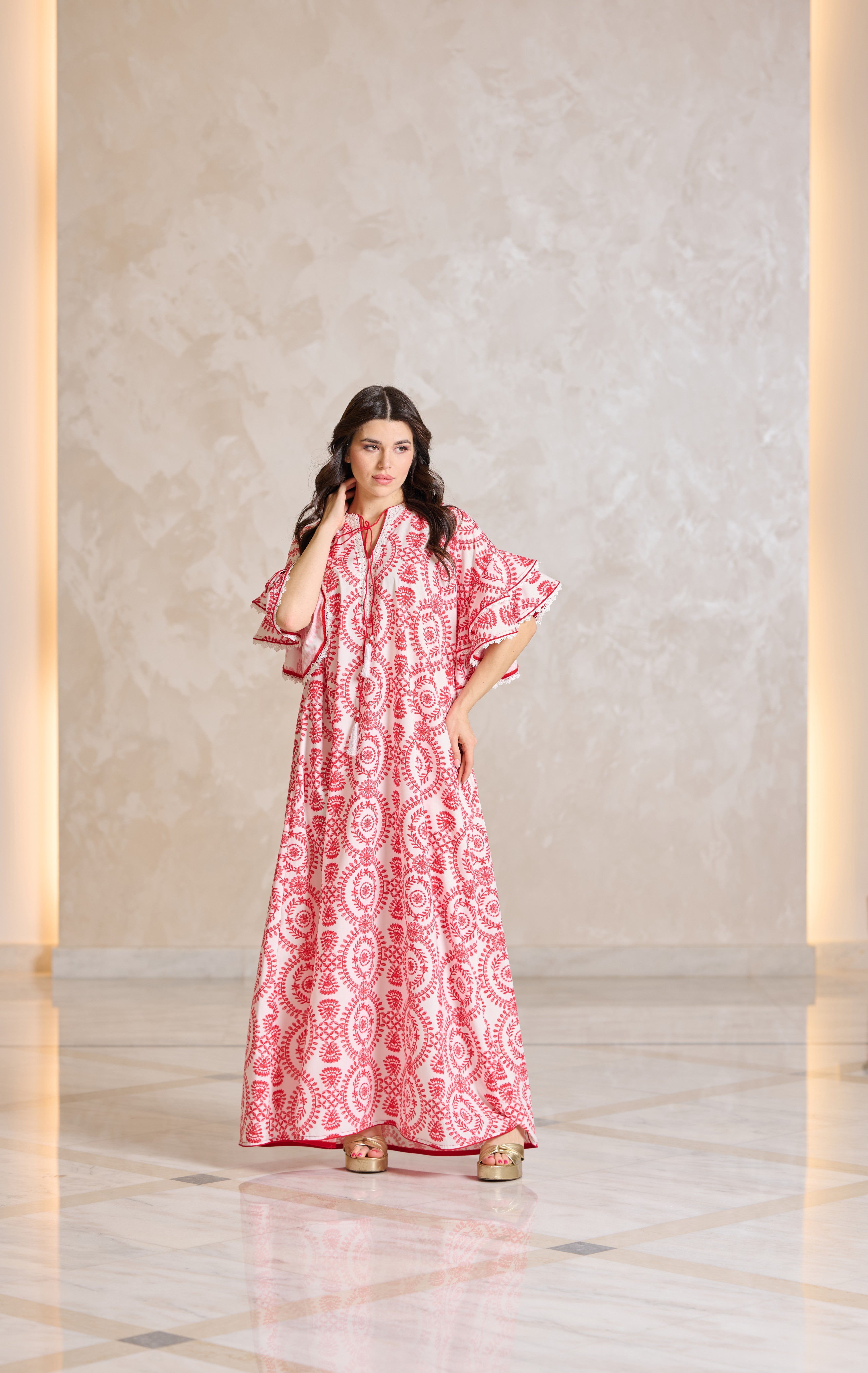 J075 Print Crepe With Lace