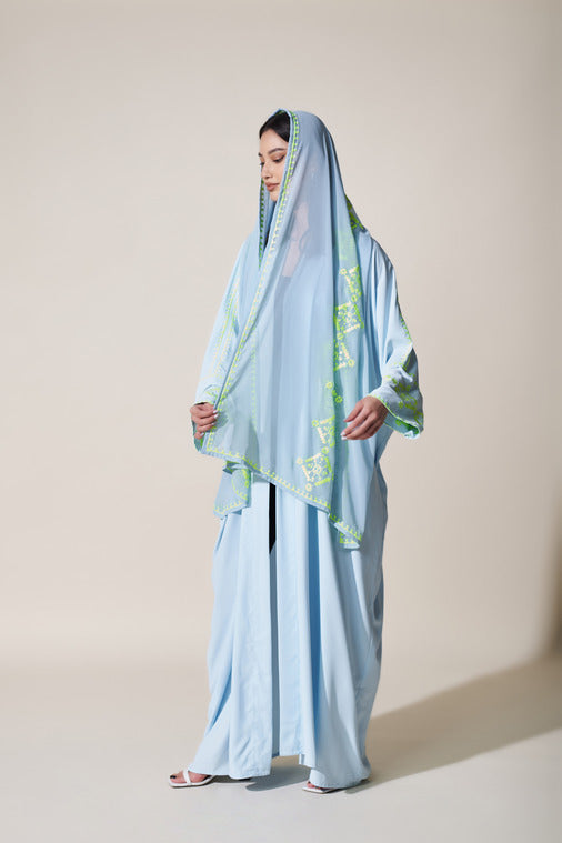 A0236 Crepe with embroidery - Light blue