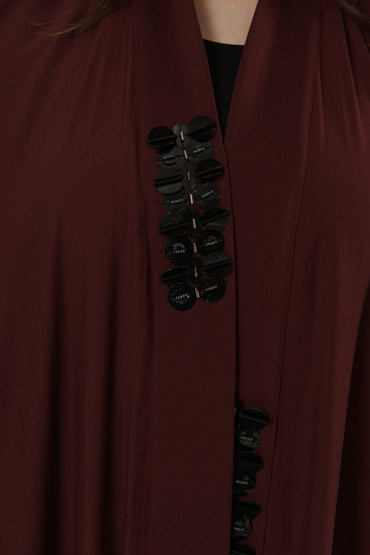 A0105 Marron washed silk semi klosh with handmade sequence in the front