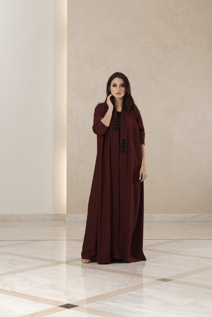 A0105 Marron washed silk semi klosh with handmade sequence in the front