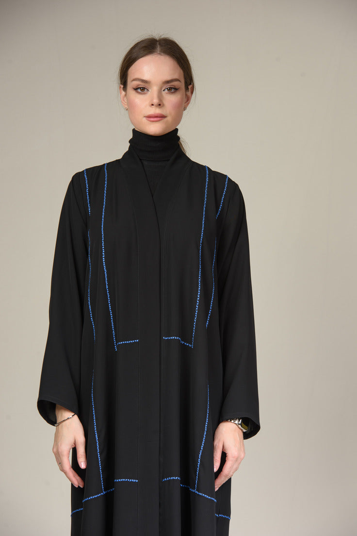 A0236 Black crepe abaya with handmade embroidery