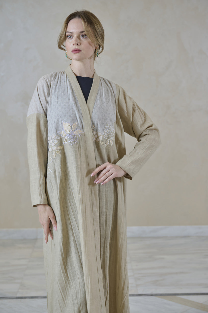 A0232 Crinkle linen multi fabric patches design with embroidery