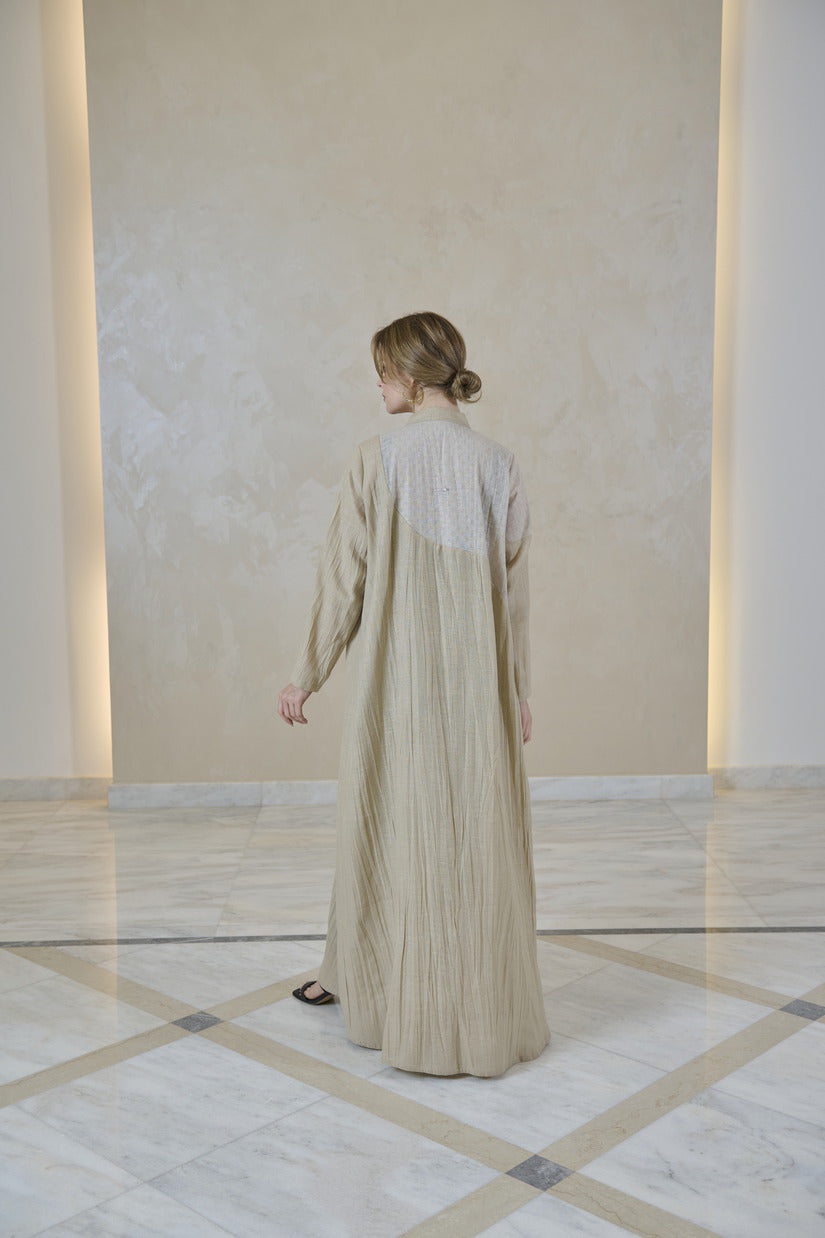 A0232 Crinkle linen multi fabric patches design with embroidery