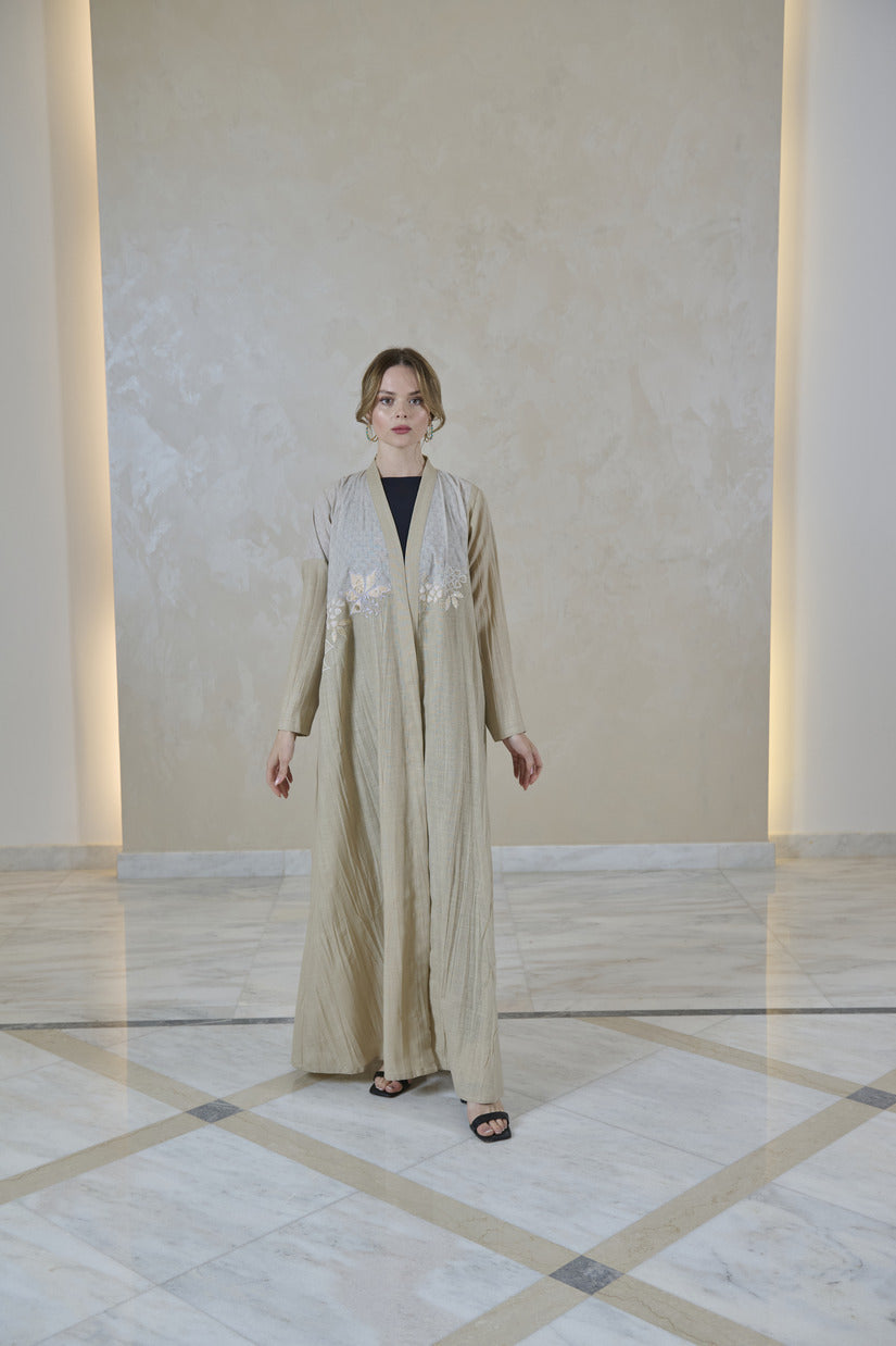 A0232 Crinkle linen multi fabric patches design with embroidery