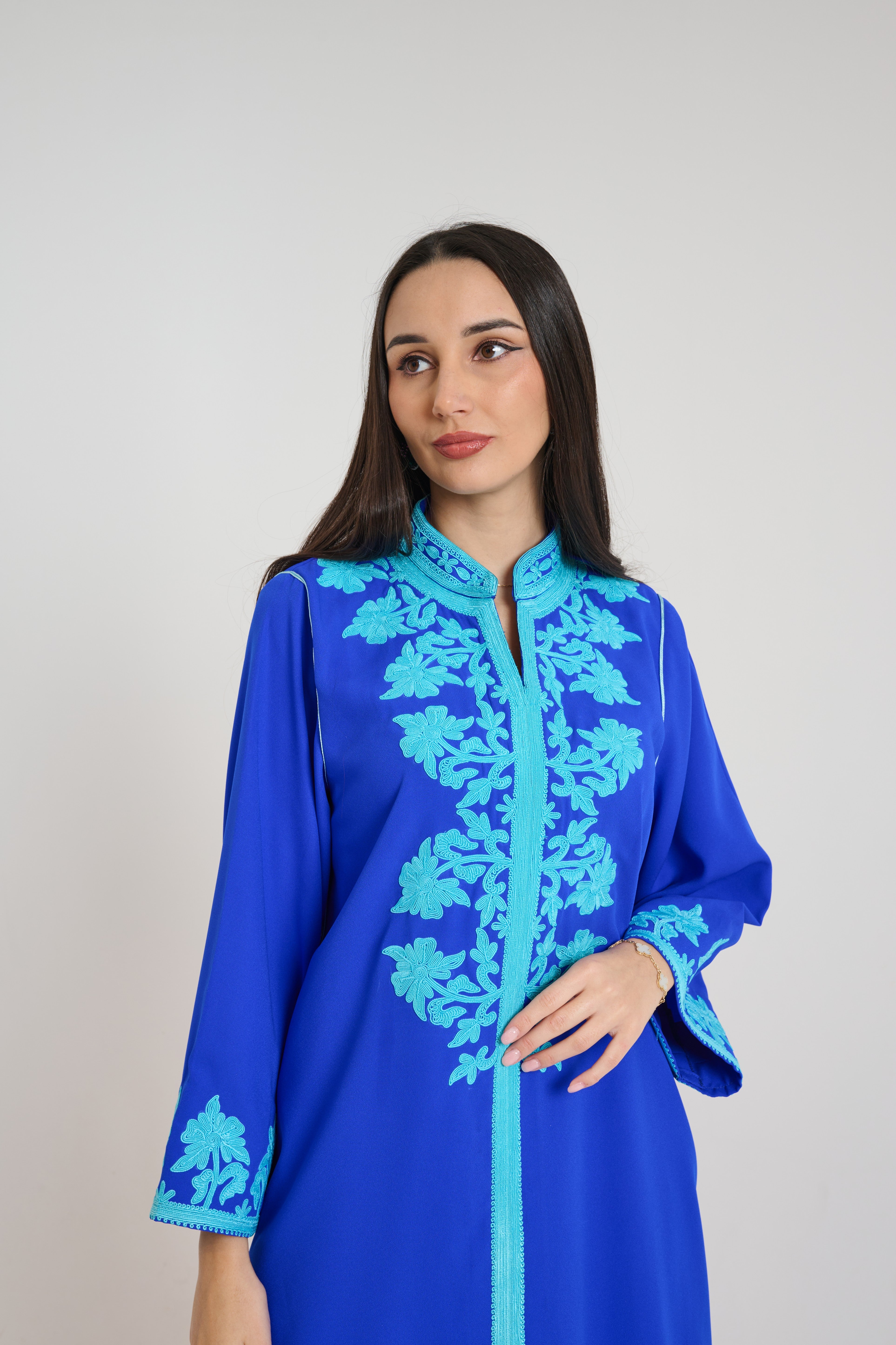 J066 Crepe blue with embroidery